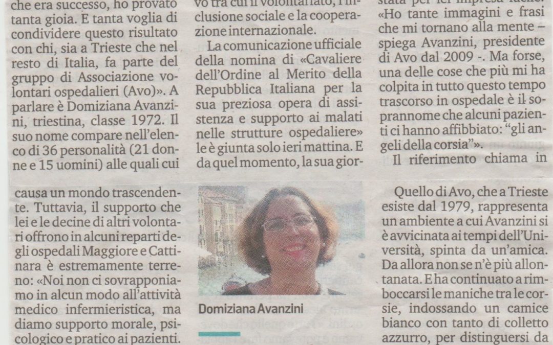 Domiziana Avanzini nominata Cavaliere dal Presidente della Repubblica