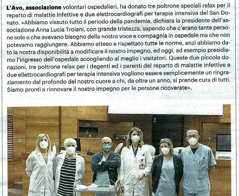 AVO Arezzo: donazione all’Ospedale San Donato
