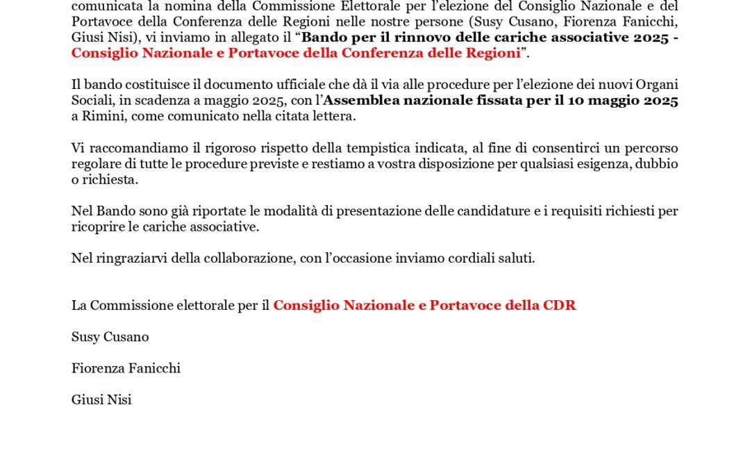 Bando cariche Federavo – CN e Portavoce CdR