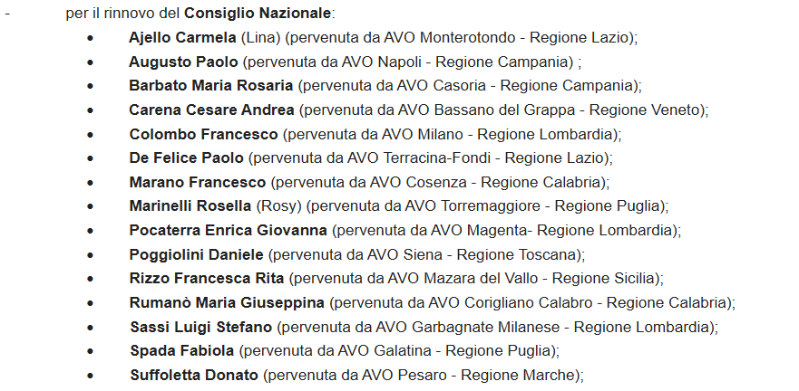 Elenco delle candidature – Consiglio Nazionale e Portavoce della Conferenza delle Regioni